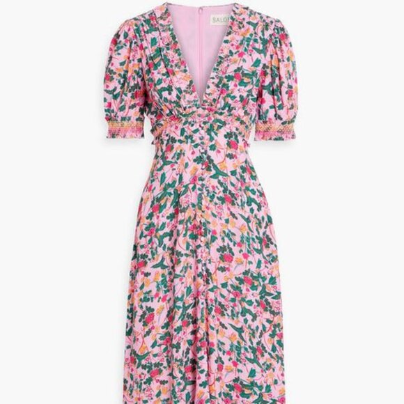 SALONI Dresses & Skirts - SALONI | Lea smocked floral-print midi dress | Sz 6 | NWT